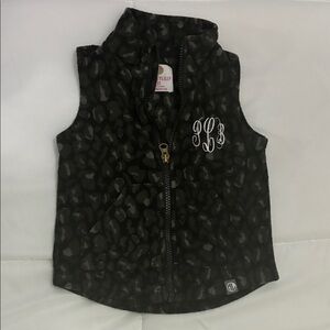 MARLEYLILLY Black Leopard Print Fleece Vest with Monogram